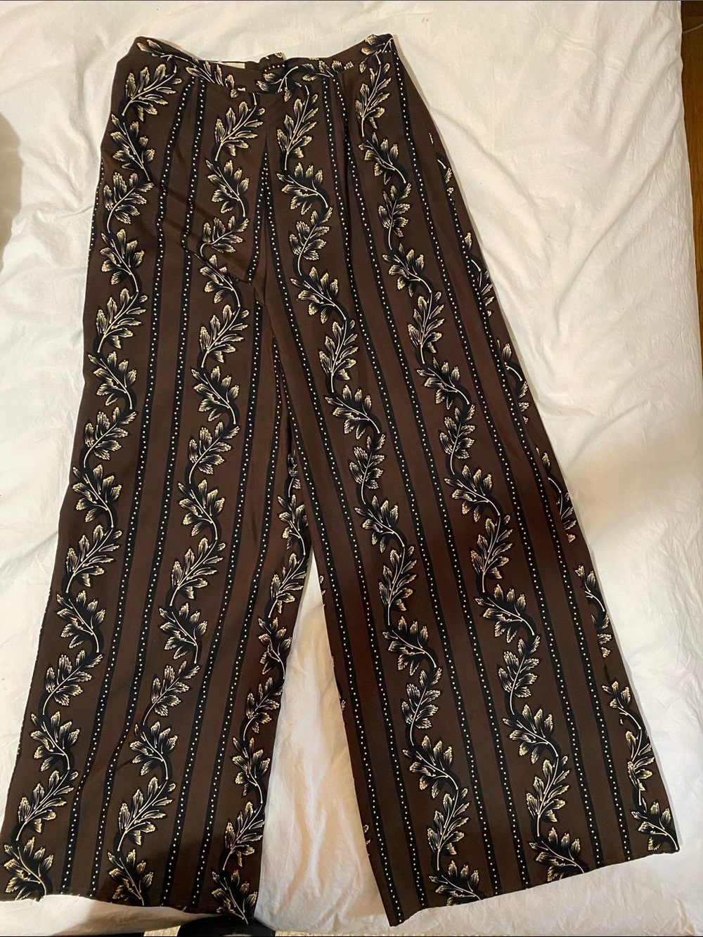 Ann Taylor Brown Wide-Leg Floral Stripe Pants